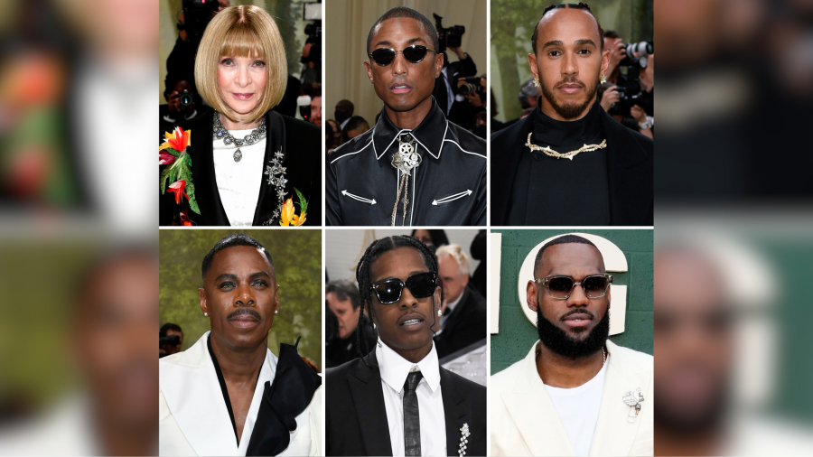 This combination of photos show Anna Wintour, from top left, Pharrell Williams, Lewis Hamilton, Colman Domingo, from bottom left, A$AP Rocky, who will serve as co-chairs, and LeBron James, who will serve as honorary chair for the 2025 Met Gala.