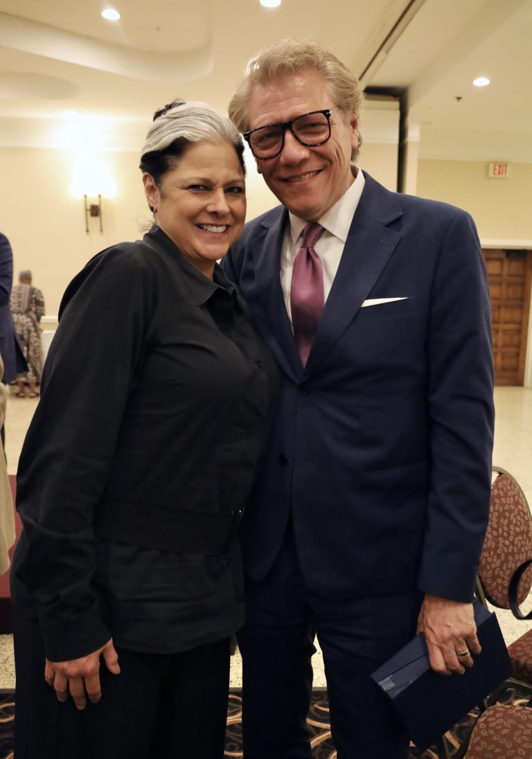 Essential Music host Ann Delisi with veteran Detroit news anchor Devin Scillian at the SPJ Detroit Chapter's 2024 Award Ceremony and Banquet, May 14, 2025.