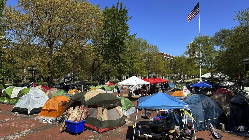 Students and alumni set up dozens of tents as part of a pro-Palestine protest at the University of Michigan in Ann Arbor, Mich., May 2, 2024.