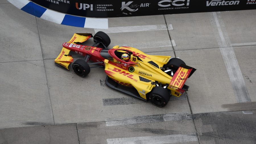 Driver Alex Palou races in the 2025 Detroit Grand Prix