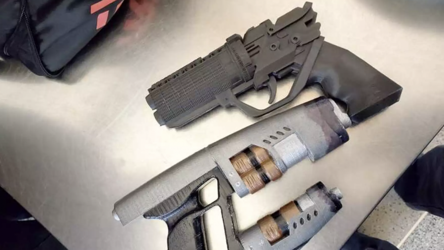 3D-printed replica firearms that were found by U.S. Transportation Security Administration officers in a carry-on bag at Raleigh-Durham International Airport on February 20, 2020.