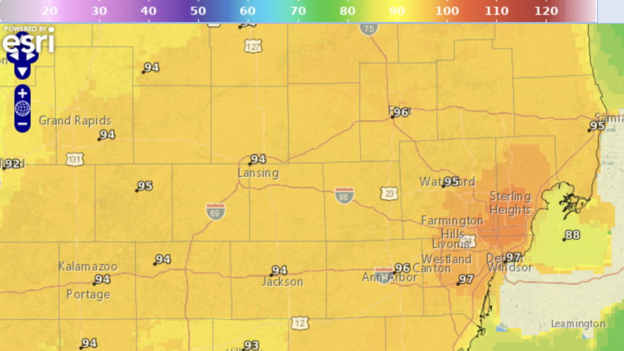 Temperatures highs are expected to peak around 97 degrees on Monday, according to the National Weather Service.