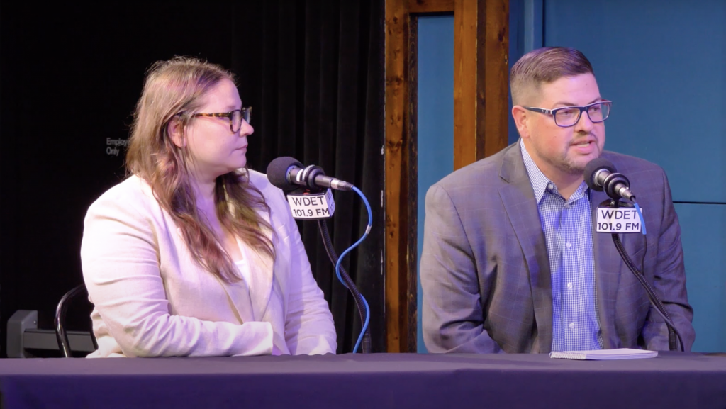 Detroit Free Press Politics Editor Emily Lawler and Detroit News Politics Editor Chad Livengood appear on MichMash, live from the Go Comedy! Improv Theater in Ferndale.