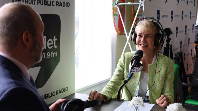 Wayne State University President Kimberly Andrews Espy speaks with WDET's Russ McNamara at the 2025 Mackinac Policy Conference on Mackinac Island.