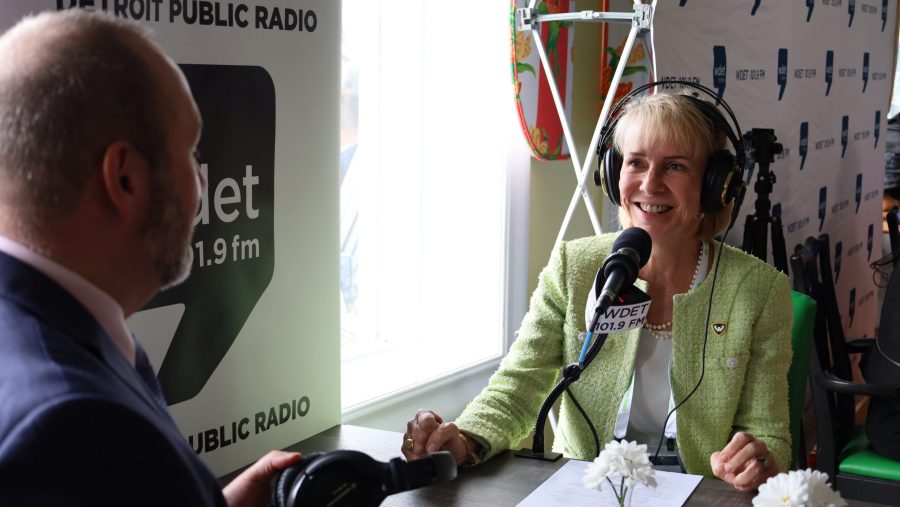 Wayne State University President Kimberly Andrews Espy speaks with WDET's Russ McNamara at the 2025 Mackinac Policy Conference on Mackinac Island.