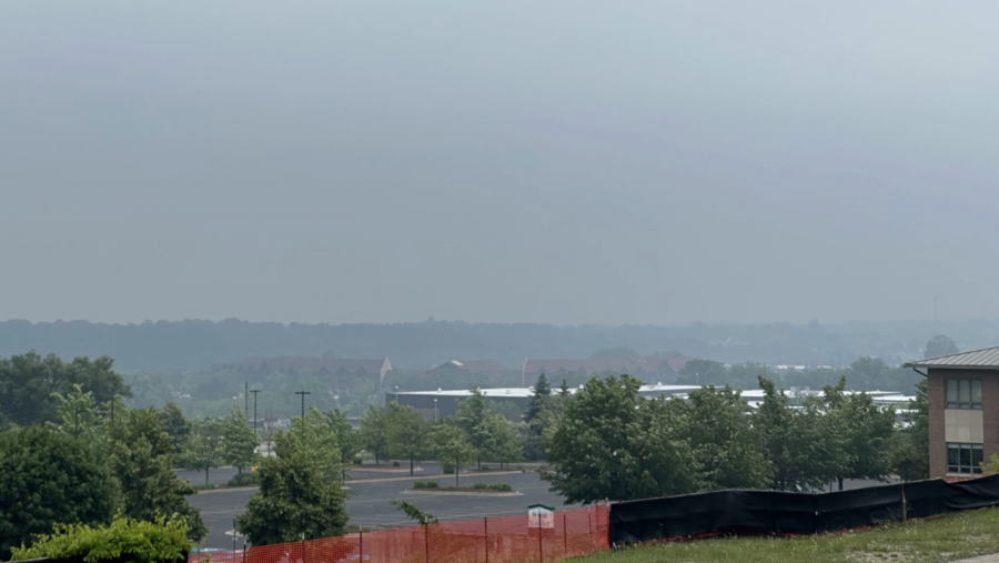A smoky haze settled over Traverse City, as seen from the top of Copper Ridge Drive on June 26, 2023. Smoke caused poor air quality and hampered visibility across northern Michigan.