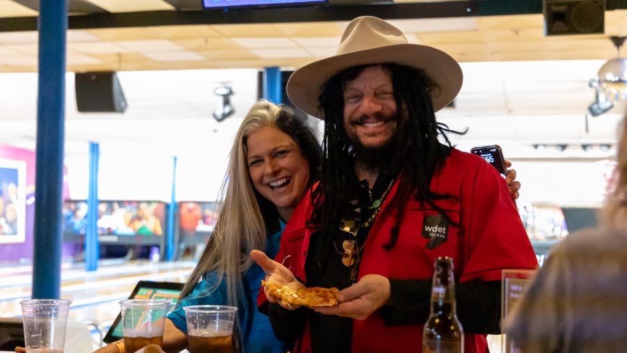 WDET music hosts Ann Delisi and Don Was at the inaugural Don Was Motor City Playlist Bowling Party at the Garden Bowl in Detroit.