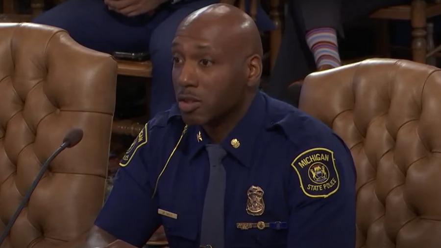 Director of the Michigan State Police, Col. James Grady II, testifies before a joint state House panel.