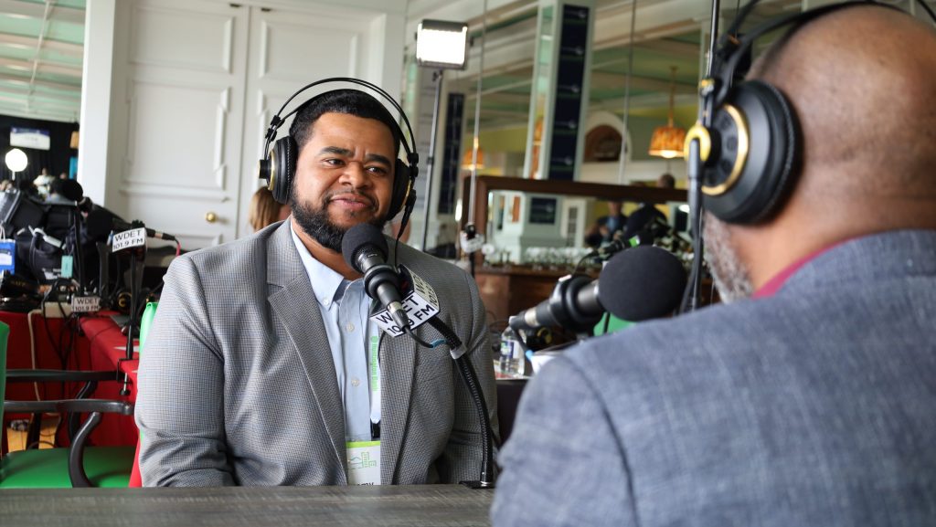Michigan Chronicle Executive Editor Jeremy Allen speaks with WDET News Director Jerome Vaughn at the 2025 Mackinac Policy Conference on Mackinac Island.