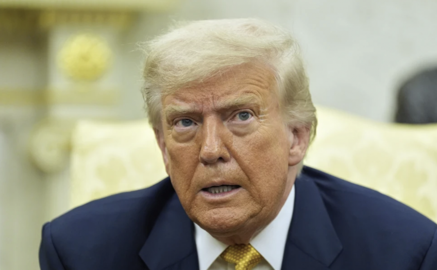 President Donald Trump looking stern