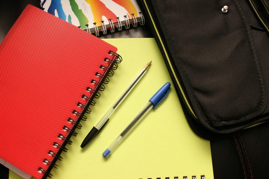 School supplies strewn out on a table