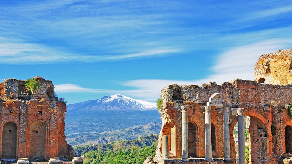 Nature Rules View from the Pompeii ruins, framing Mount Vesuvius.