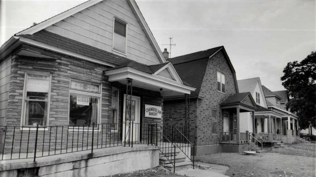 Black and white photo of the Chamberlain Bakery on Chamberlain Street in Detroit