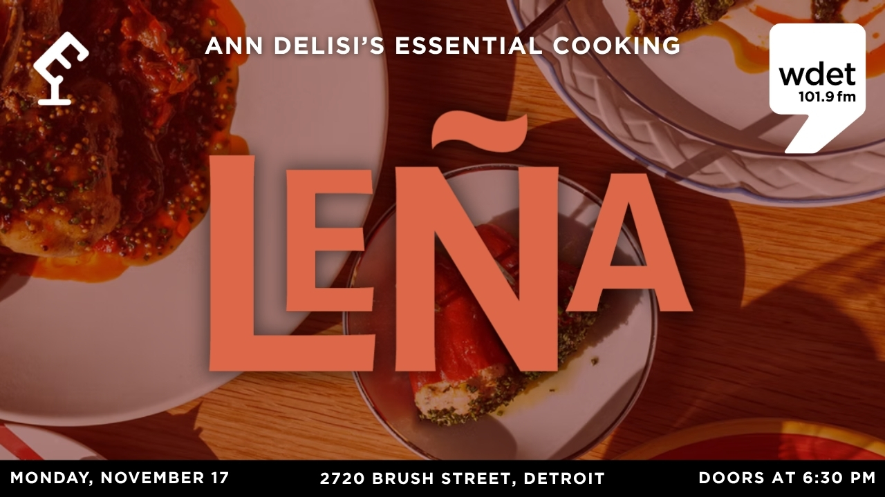 Essential Cooking Lena Featured image v2 A table of Spanish food with text overlay that says "Ann Delisi's Essential Cooking: Leña, November 17"