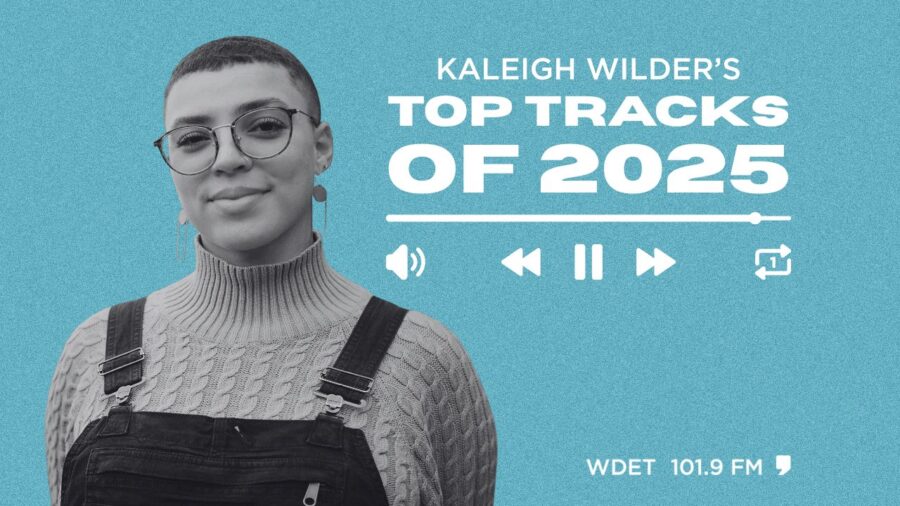 Black and white photo of Kaleigh Wilder with text overlay that says, "Kaleigh Wilder's top tracks of 2025"