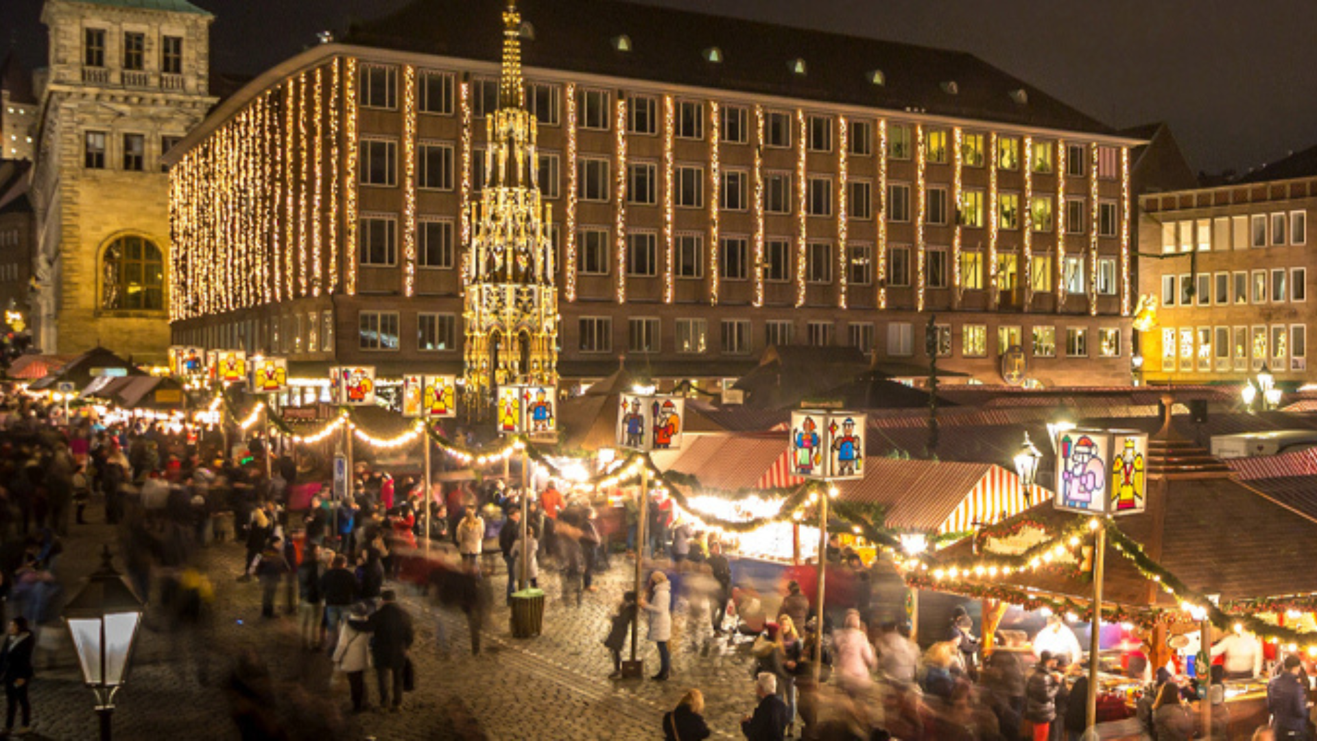 A Christmas market off of the Danube