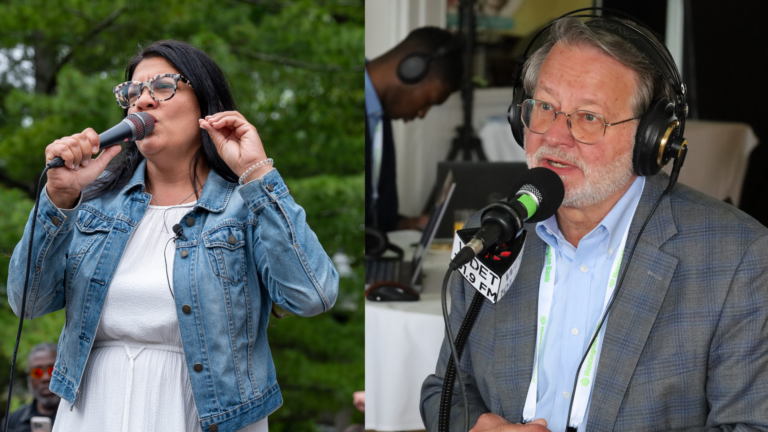 Congresswoman Tlaib and Sen Peters in side by side photos