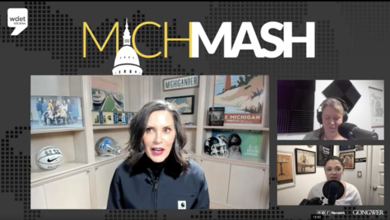 Gov. Whitmer joins the MichMash team in a split screen.