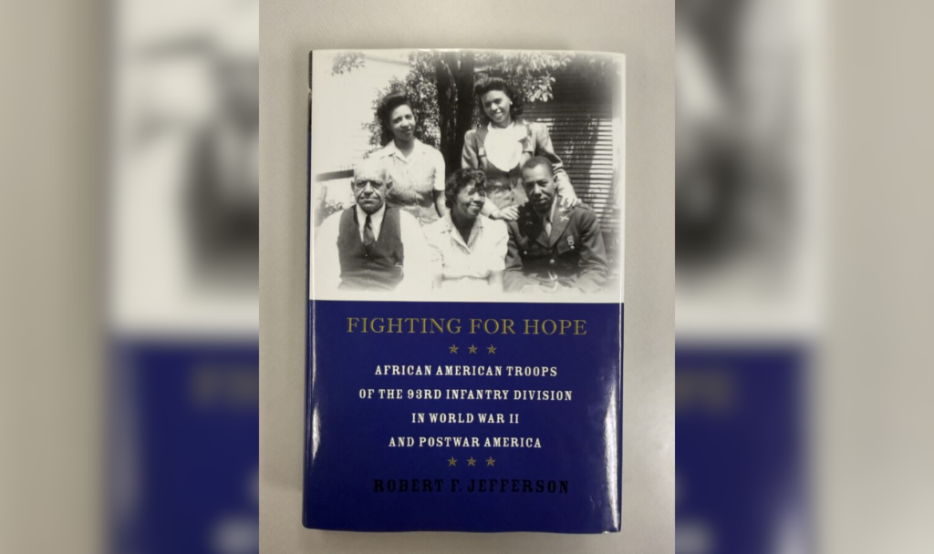 Book cover of "Fighting for Hope". The top image is a black and white photo of the Greene family, showing Walter Greene Sr. and Walter Jr.