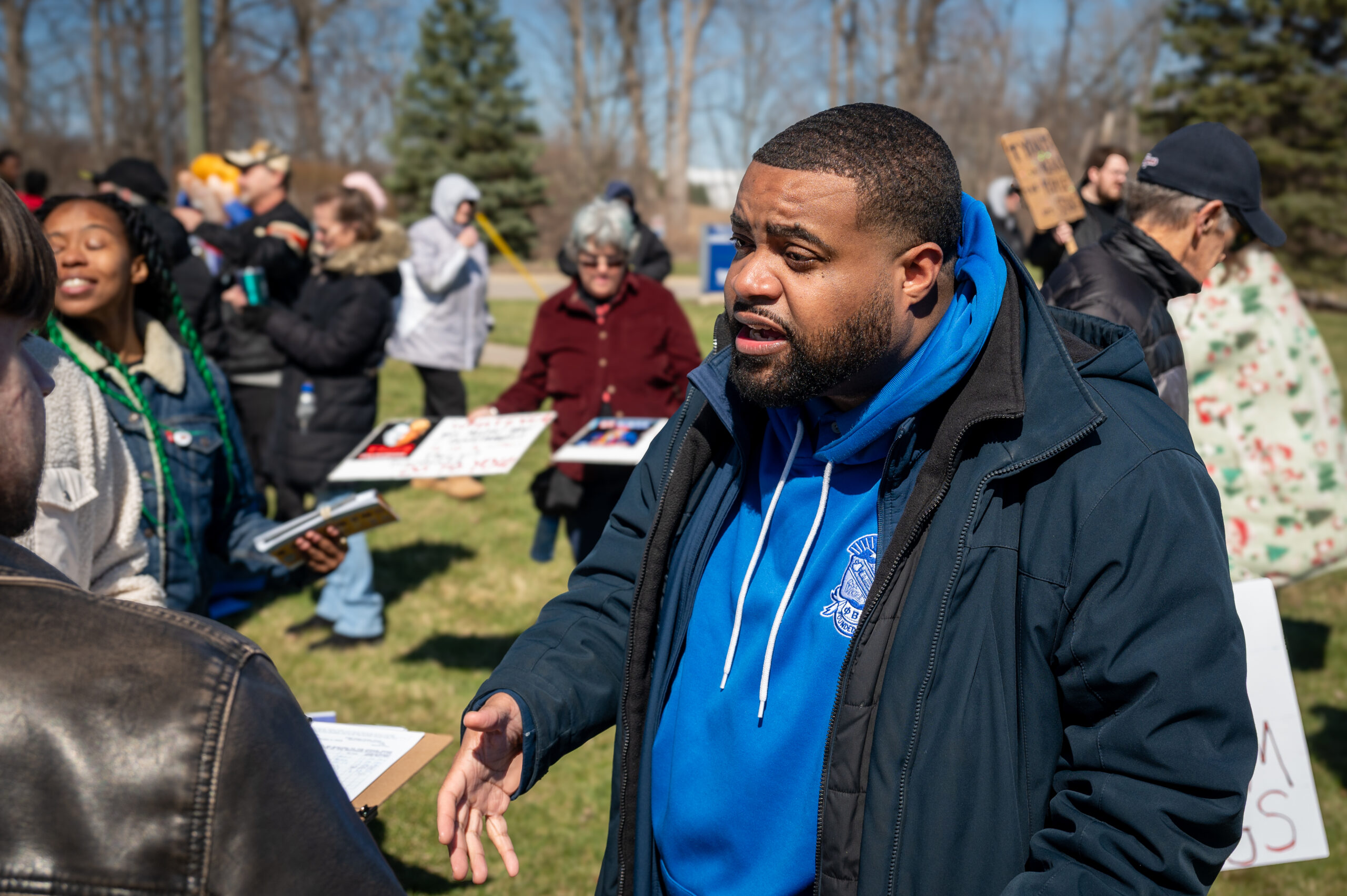 State Representative Donavan McKinney at a 'No Kings' rally in Romulus, MI on March 28, 2026.