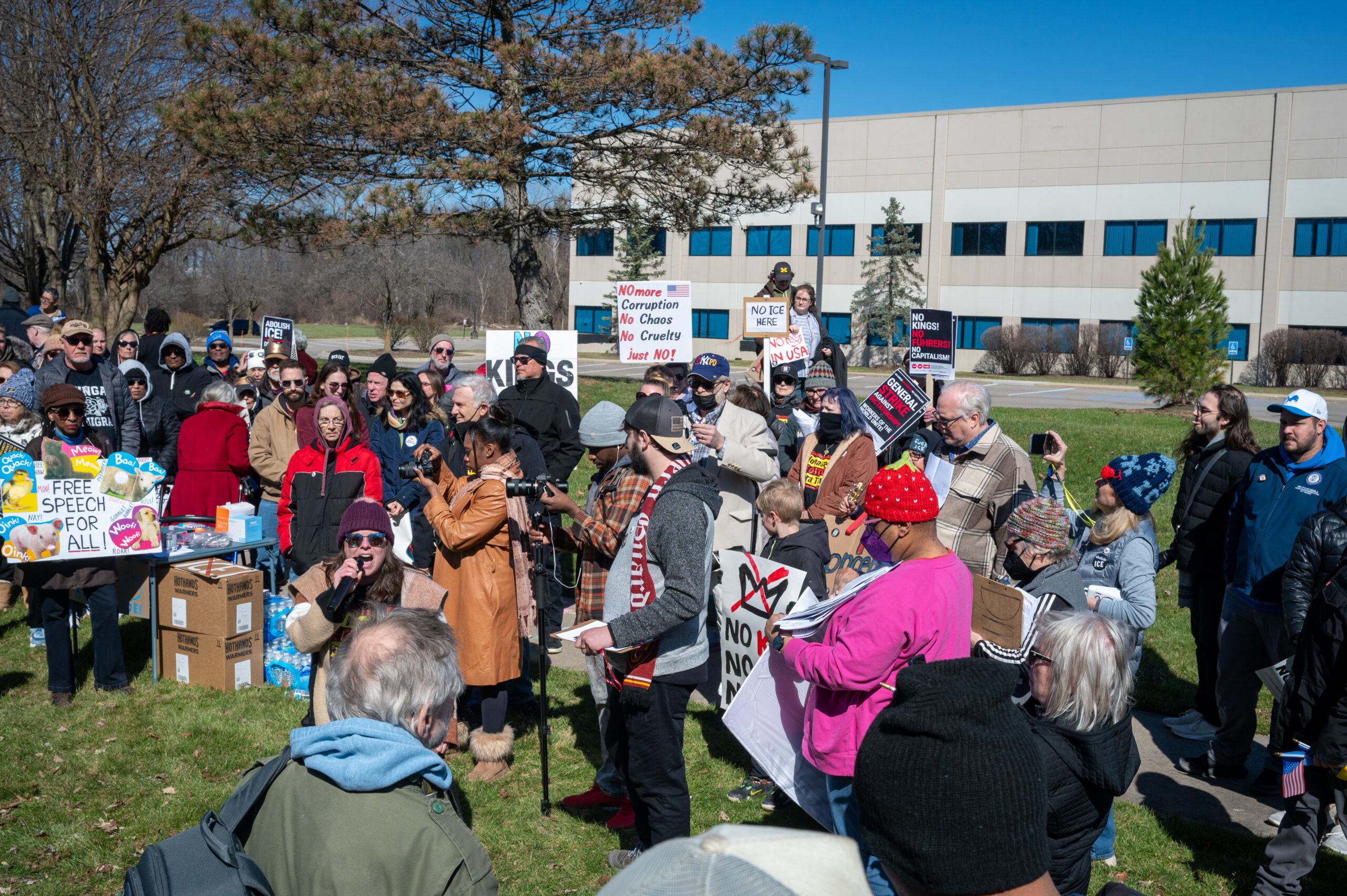 A 'No Kings' rally in front of a warehouse in Romulus that the U.S. Department of Homeland Security wants to turn into a detention center for immigrants.