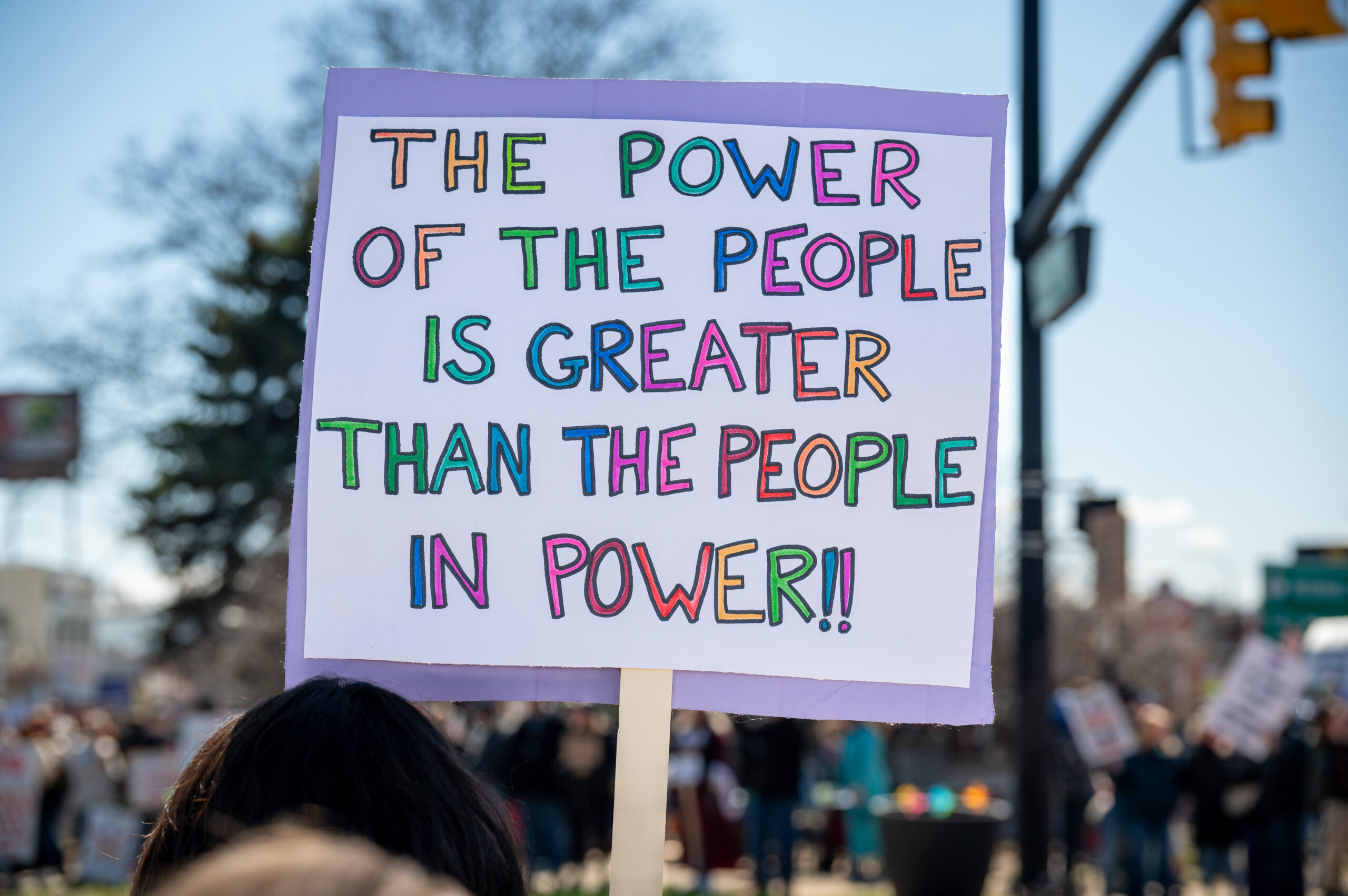 A protest sign in Ferndale, MI during a 'No Kings' rally on March 28, 2026.