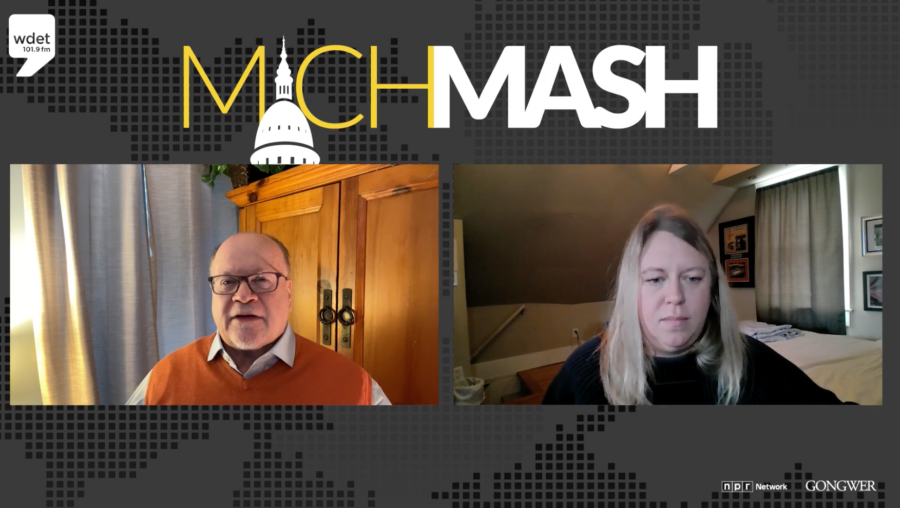 Two people in a split screen speak about Michigan politics