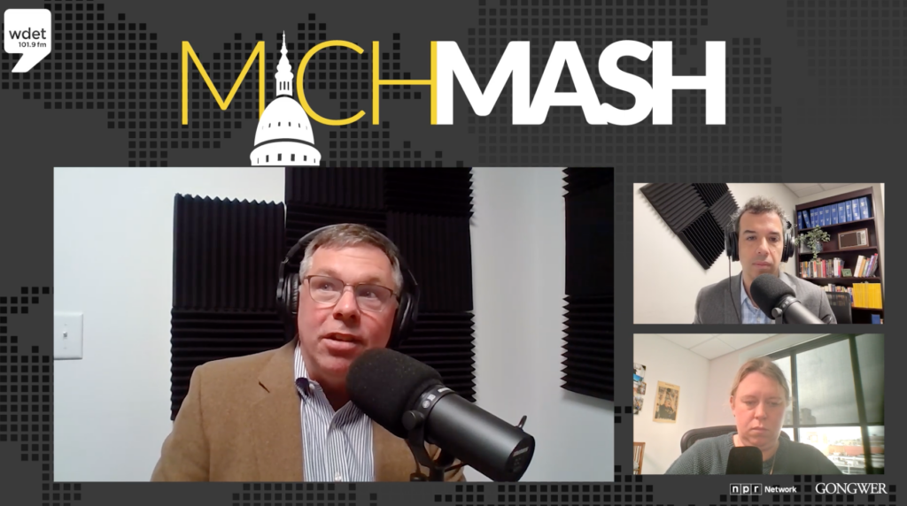 The MichMash hosts and guest in a zoom like split screen.