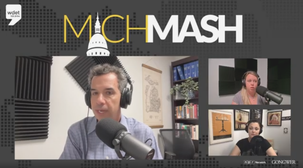 Zach Gorchow, Alethia Kasben and Cheyna Roth discussing on a MichMash video call