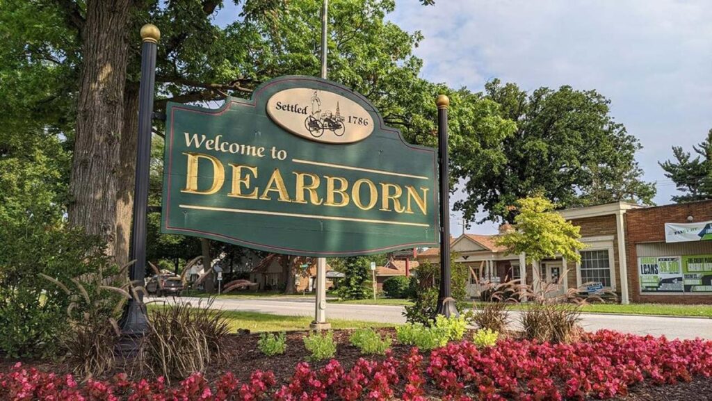 "Welcome to Dearborn" sign.
