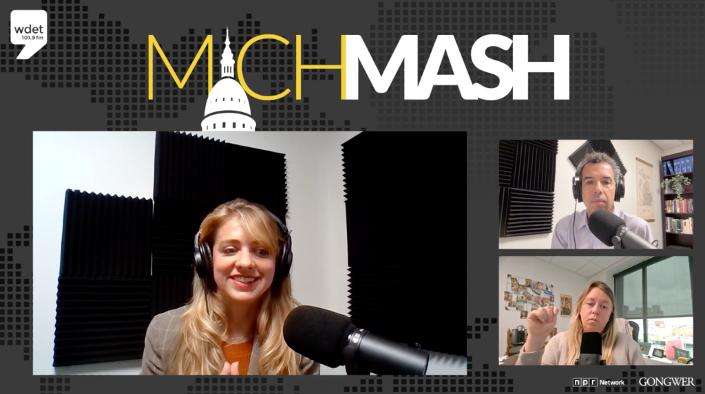 MichMash hosts are interviewing a guest in 3 panel display.